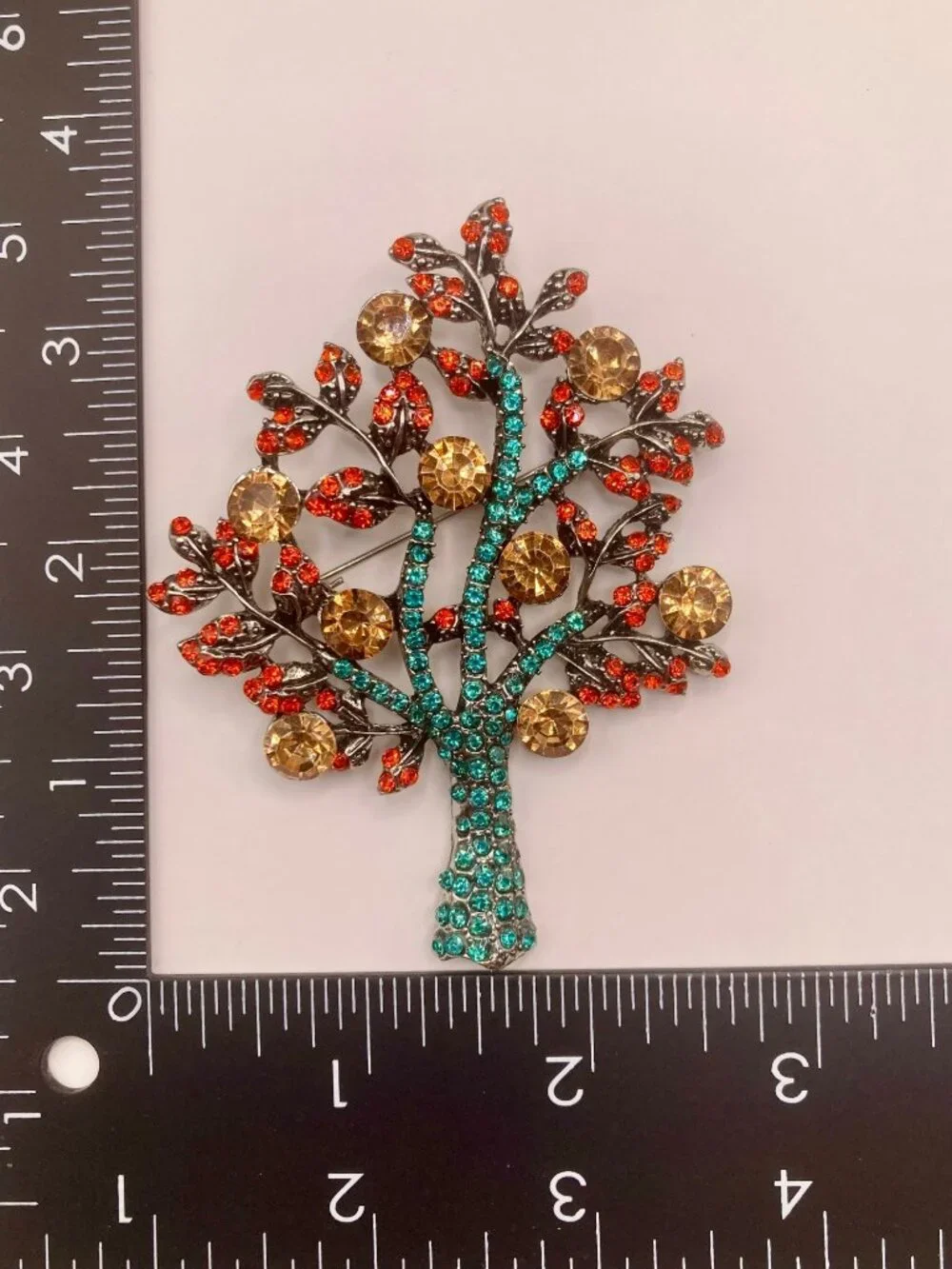 Silver tone Tree Brooch Pin Multicolor Rhinestones -100B